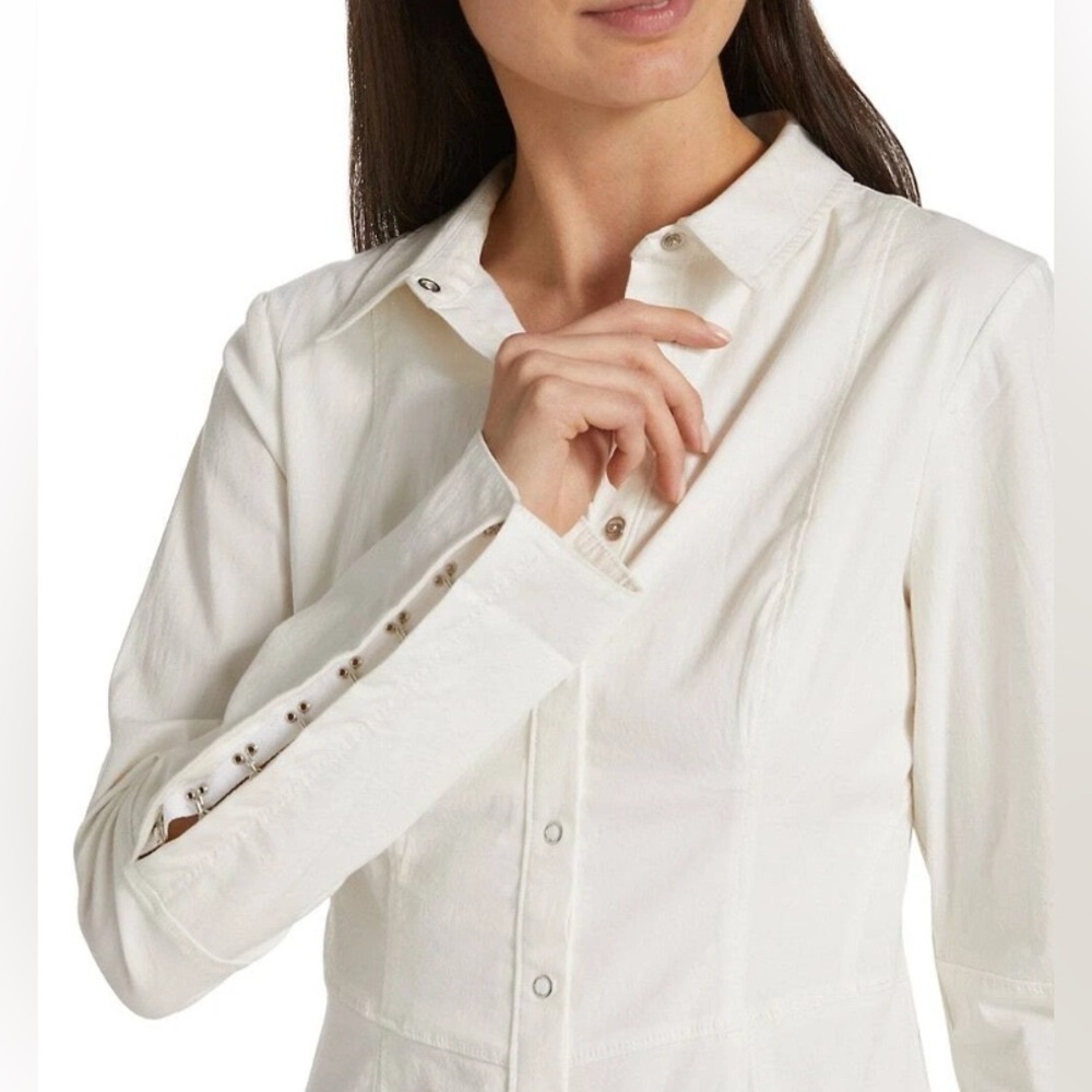 Woman’s Free People White Button-Up Shirt Long Sleeve Dress (Large) - Picture 4 of 13